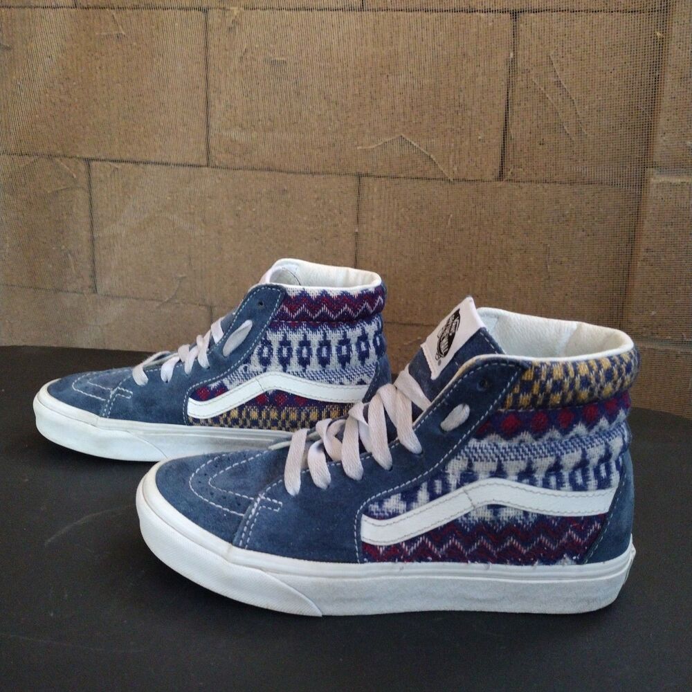 Vans Sk8-Hi Fair Isle Blue Multicolor Suede Canvas Skate Shoes Sneakers M3.5 W5